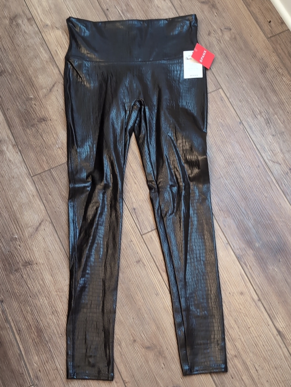 SPANX Black Leggings with Red Logo Tag